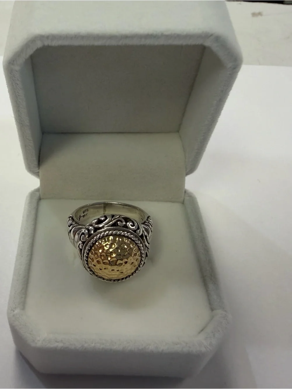 Samuel B Behnam 18k & Sterling Sterling Silver Hammered Dome Ring Size 7.25
